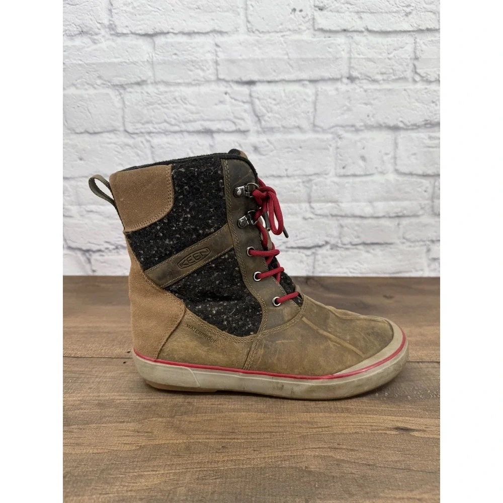 KEEN Elsa II Waterproof Duck Boots Women's 9 Brown Wool‎ Lace Up Winter HIking